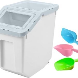 Uotyle Sandarus maisto laikymo konteineris su dangčiu ir ratukais, 10kg talpos, plastikinis, su matavimo kaušeliu