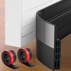 Durų sandarinimo juosta iš silikono, 2 vnt., savaime prilimpanti, 100x5 cm, juoda