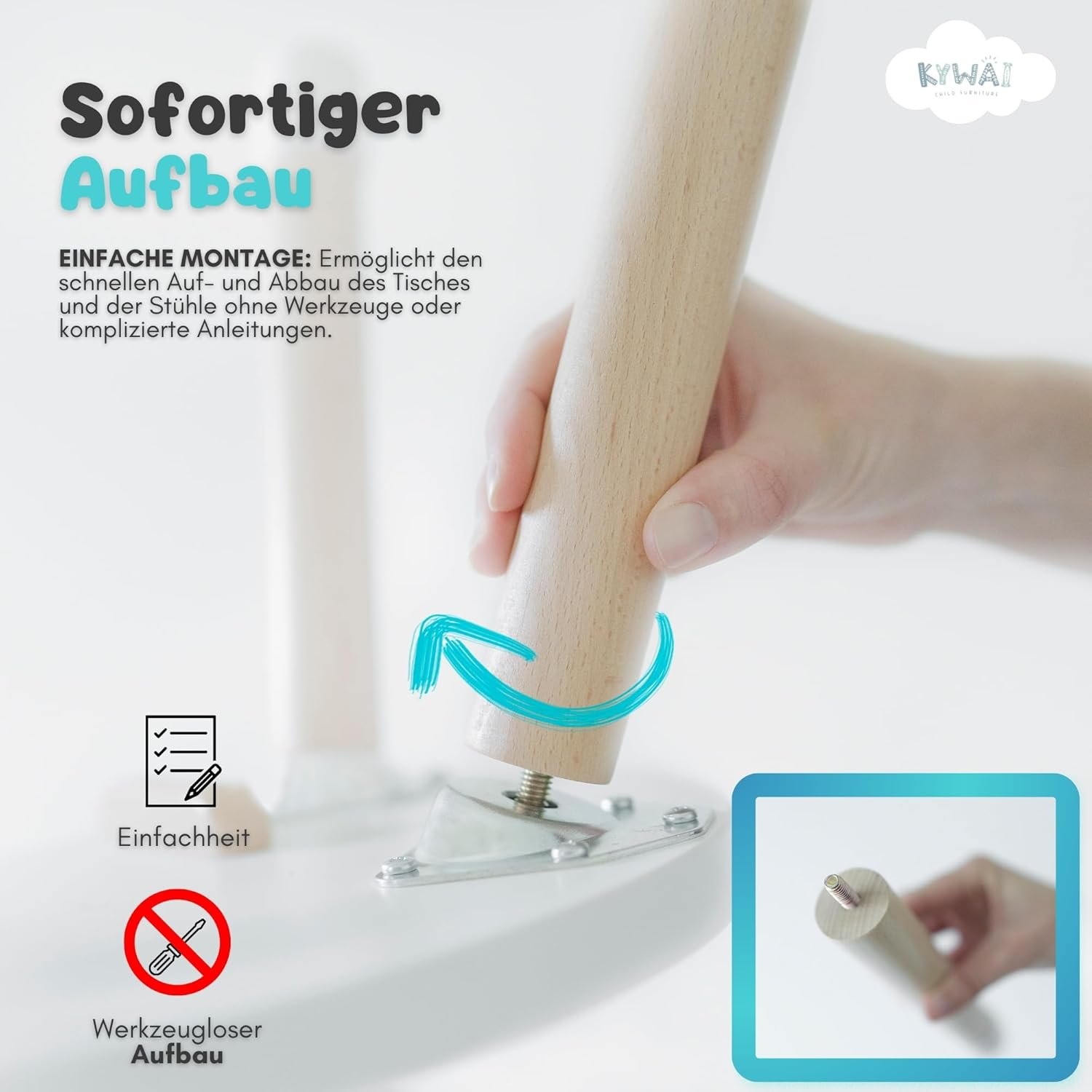 KYWAI® Vaikiškas medinis staliukas su 2 kėdutėmis - Image 4