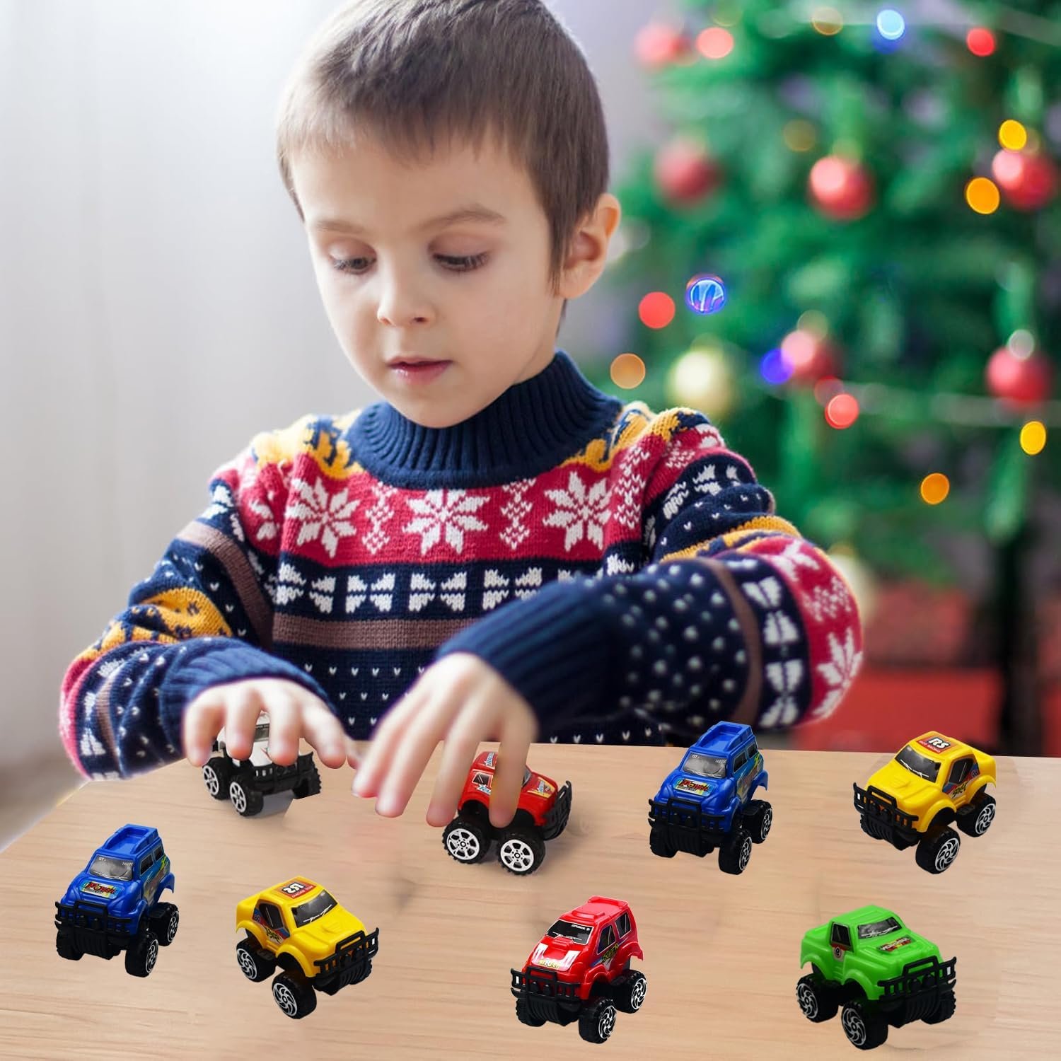 Monster Truck vakarėlio rinkinys vaikams – 10 mini sunkvežimių ir 20 tatuiruočių lipdukų - Image 4