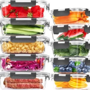 Skroam stikliniai maisto laikymo indai (10 vnt.) – 5 x 1040 ml + 5 x 370 ml su sandariais dangčiais